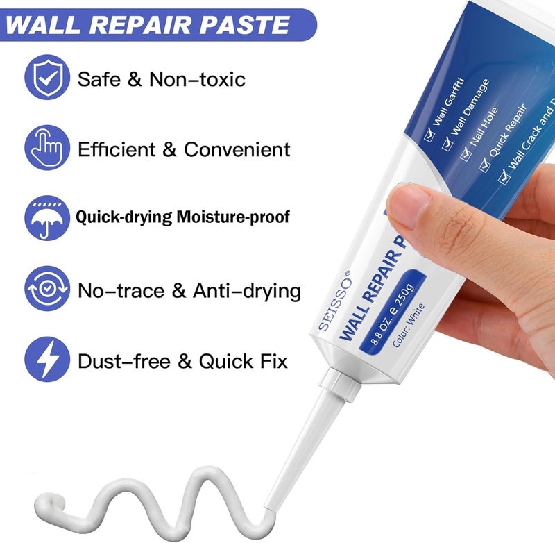 SEISSO Wall Repair Paste Kit, 2x250g Wall Mending Agent with Wall Repair Patch*4 and Scraper, Spackle Drywall Repair Kit for Hole Filler, Effective Repair of Scratches, Holes, Cracks and Wall Graffiti - Image 4